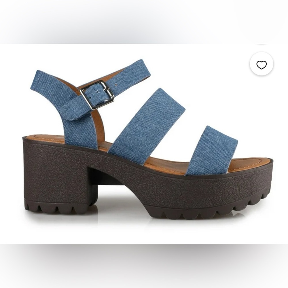 NWOT Soda ACCOUNT Women's Open Toe Block Heel Platform Sandals Denim Blue, Sz 10 - Picture 2 of 7
